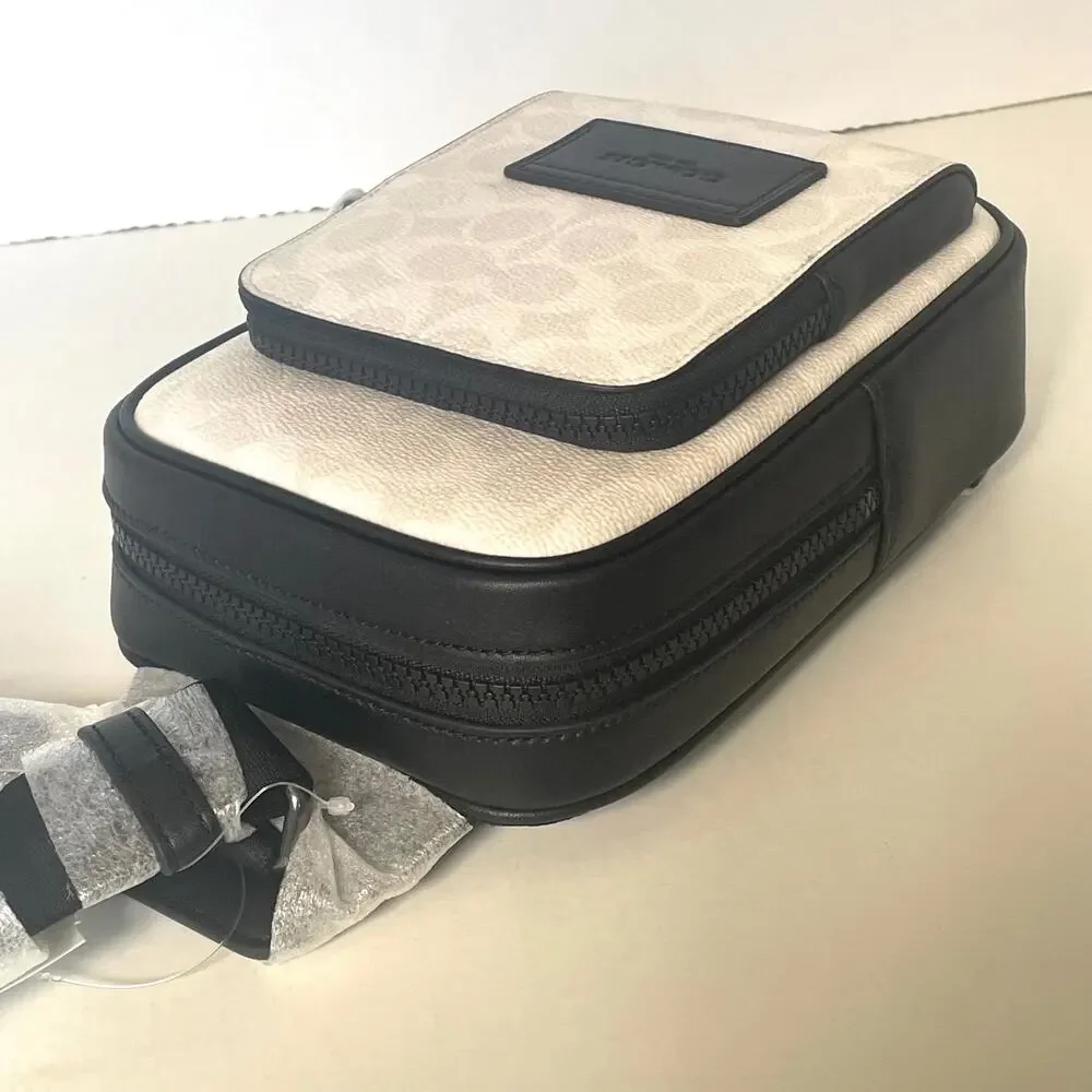 Coach Racer Sling Pack CV763 Black Chalk Signature Canvas Crossbody